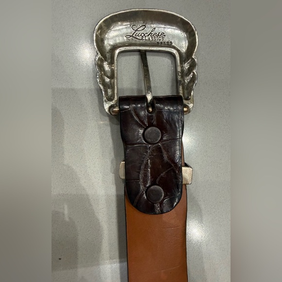 LUCCHESE ULTRA BELLY CAIMAN - Men's Sienna Dark Brown Leather Belt - Picture 4 of 7